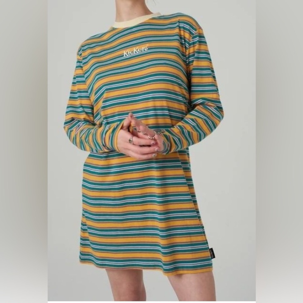 New-Kickers oversized long sleeve t-shirt dress in vintage stripe